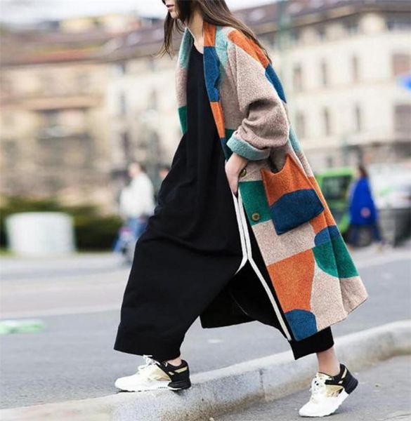 women's trench coats fashion casual lapel print long sleeve personality style retro printed windbreaker coat basic geometric, Tan;black